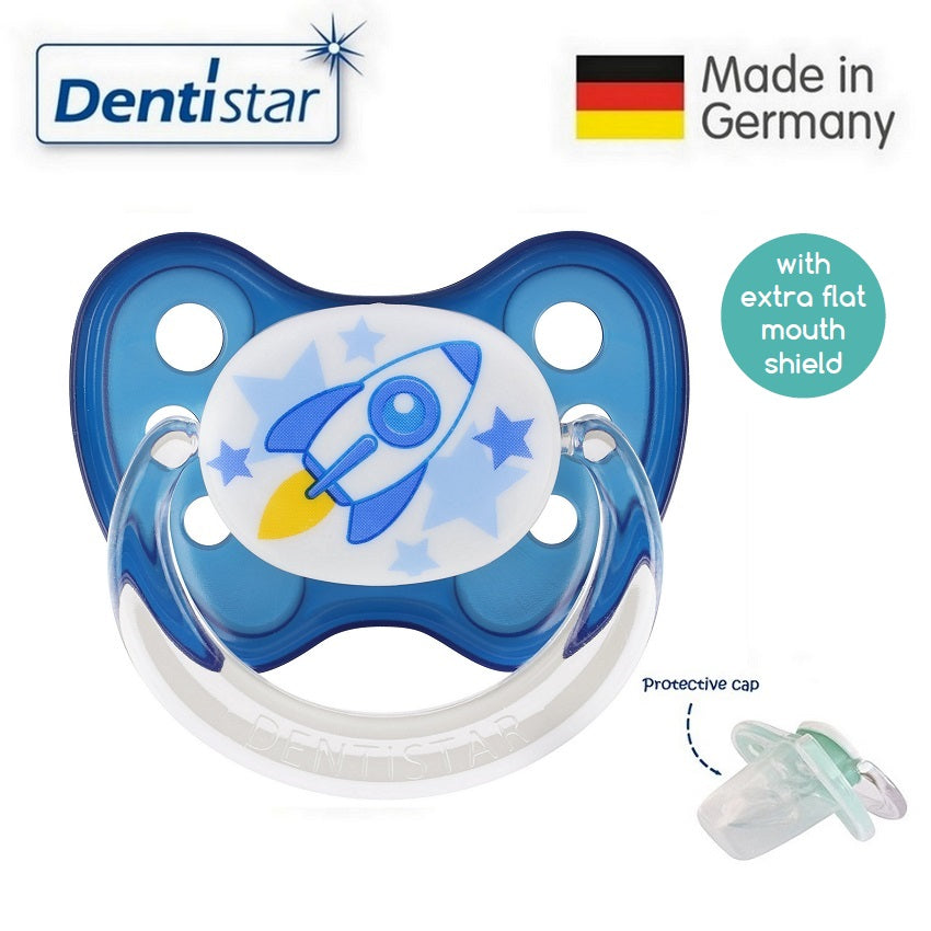 OceanoKidz.com - Dentistar Tooth-friendly Flat Pacifier (6-14 months) size 2 with protective cap - Rocket