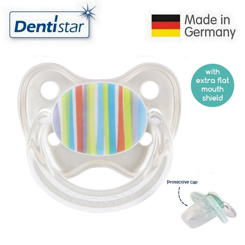 OceanoKidz.com - Dentistar Tooth-friendly Flat Pacifier (6-14 months) size 2 with protective cap - Stripes