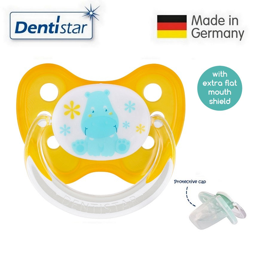 OceanoKidz.com - Dentistar Tooth-friendly Flat Pacifier (0-6 months) size 1 with protective cap - Hippo