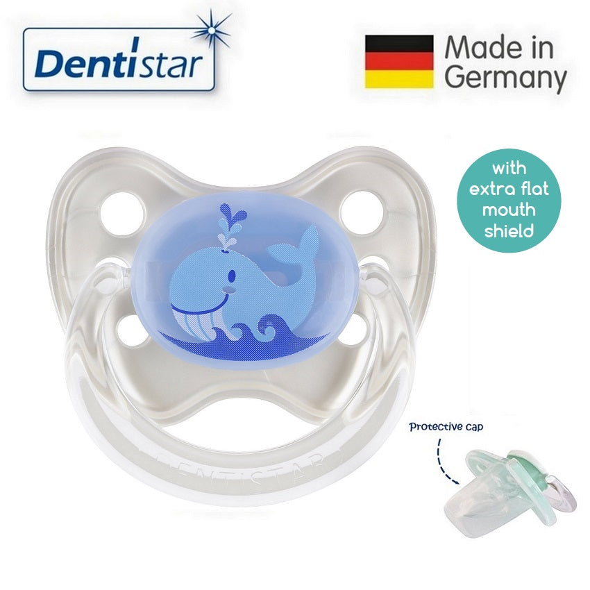 OceanoKidz.com - Dentistar Tooth-friendly Flat Pacifier (0-6 months) size 1 with protective cap - Whale