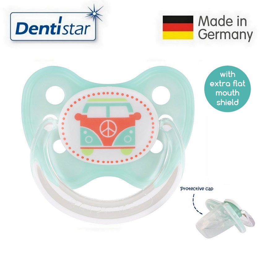 OceanoKidz.com - Dentistar Tooth-friendly Flat Pacifier (6-14 months) size 2 with protective cap - Bus