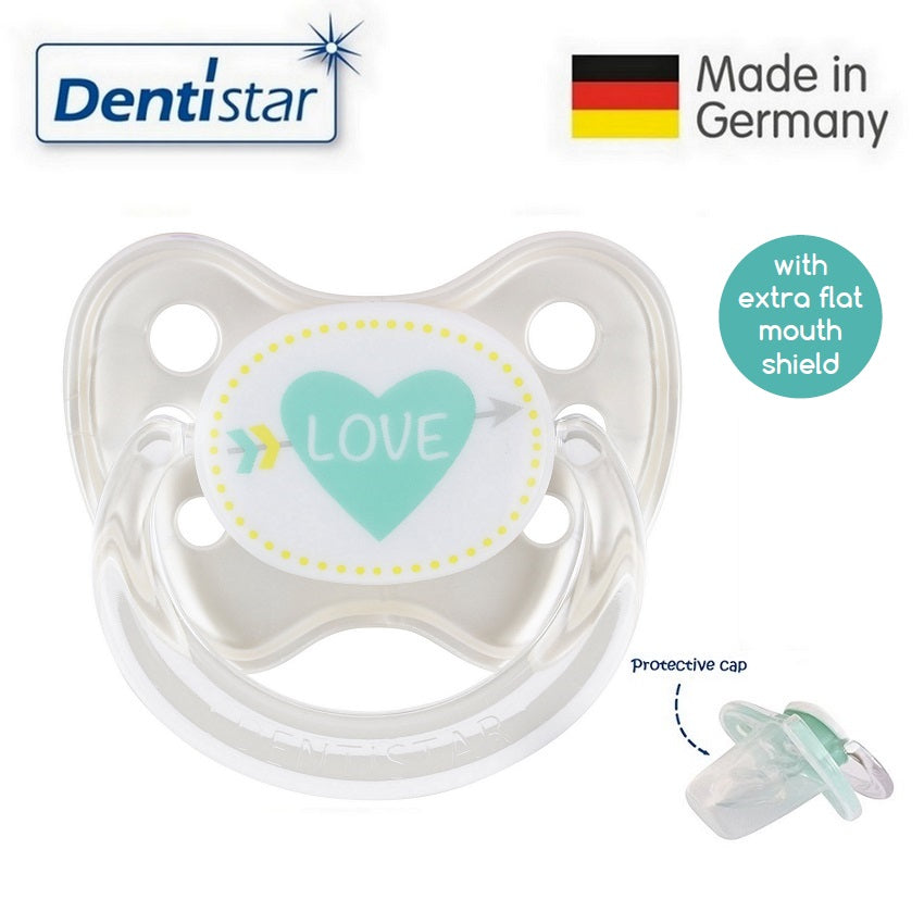 OceanoKidz.com - Dentistar Tooth-friendly Flat Pacifier (6-14 months) size 2 with protective cap - Love
