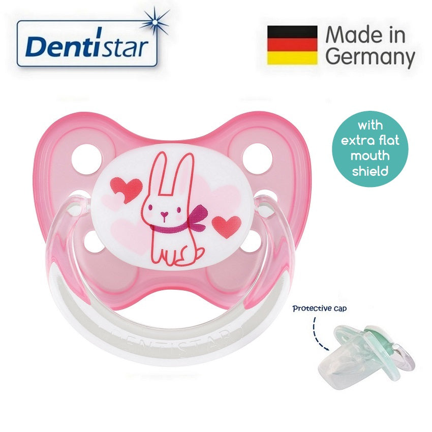OceanoKidz.com - Dentistar Tooth-friendly Flat Pacifier (6-14 months) size 2 with protective cap - Rabbit