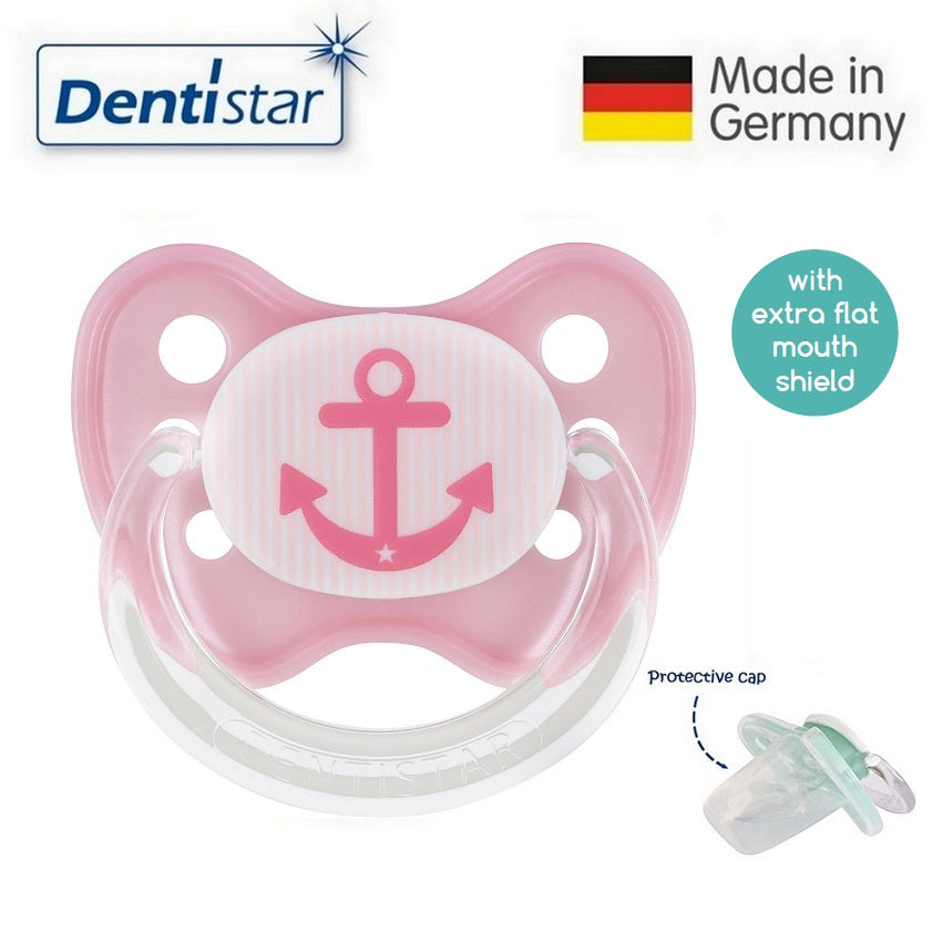 OceanoKidz.com - Dentistar Tooth-friendly Flat Pacifier (14+ months) size 3 with protective cap - Pink Anchor