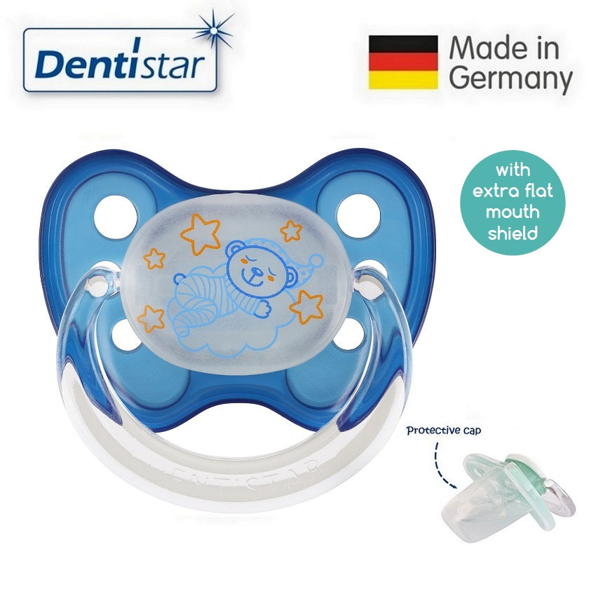 OceanoKidz.com - Dentistar Tooth-friendly Flat Night Pacifier (0-6 months) size 1 with protective cap - Little Bear