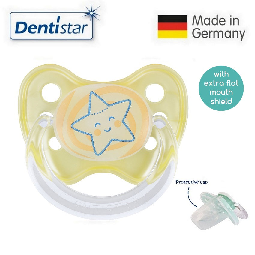 OceanoKidz.com - Dentistar Tooth-friendly Flat Night Pacifier (6-14 months) size 2 with protective cap - Star