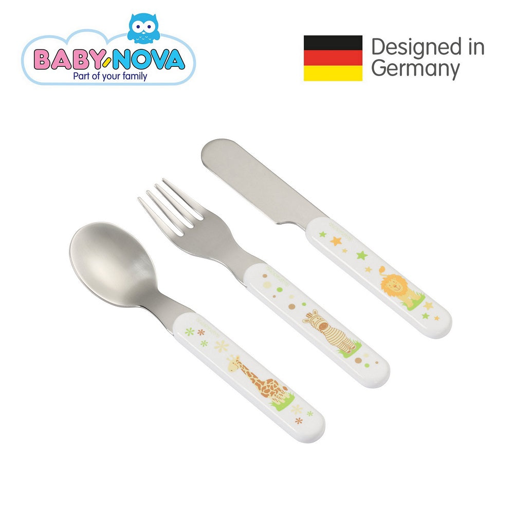 OceanoKidz.com - Baby Nova Cutlery Set, Stainless Steel with Plastic Handles (Set of 3)