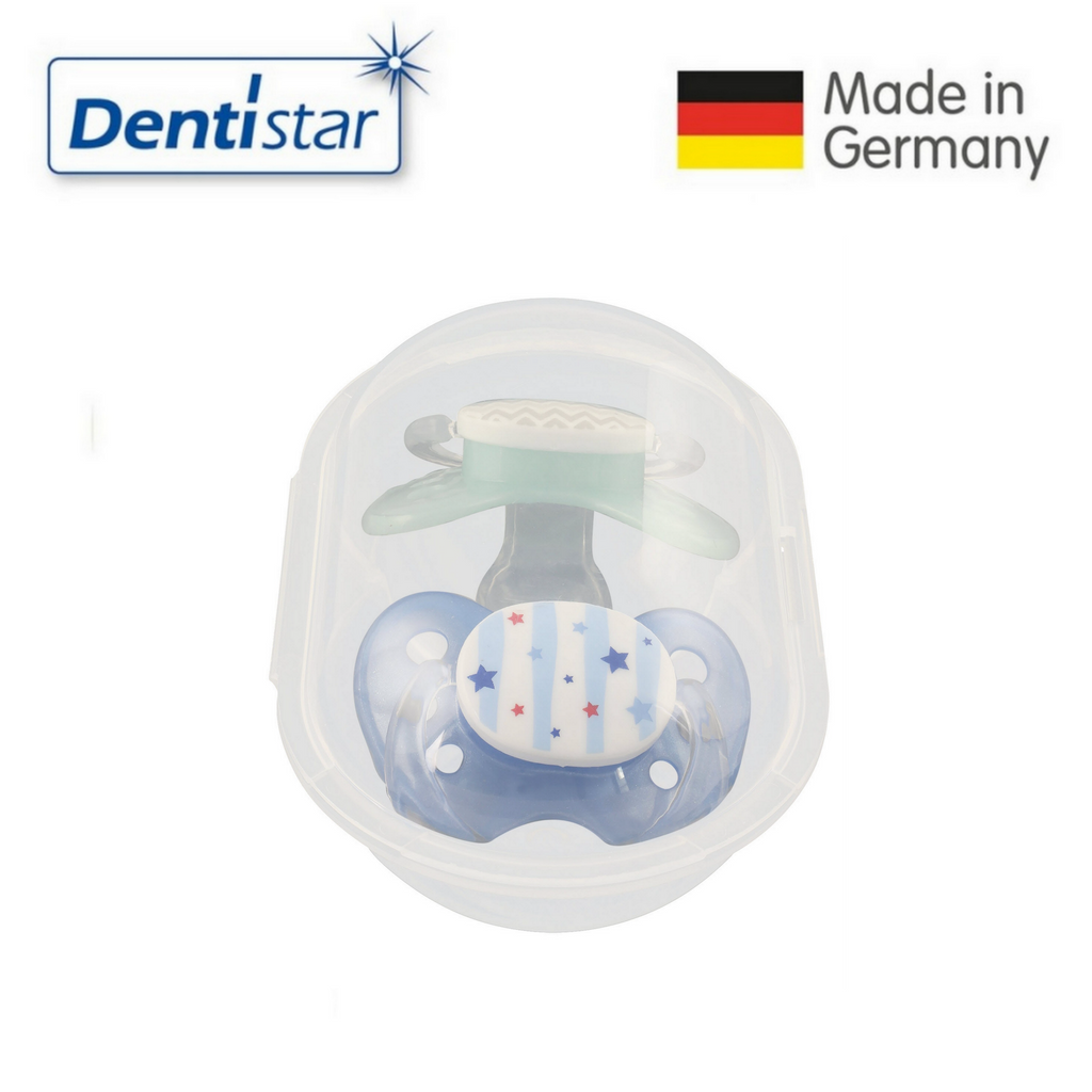 OceanoKidz.com - Dentistar Tooth-friendly Night Pacifier Size 3 (set of 2) with Sterilization Box - Rocket & Lion