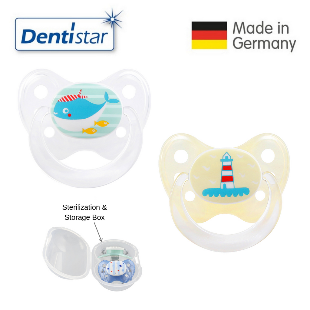 OceanoKidz.com - Dentistar Tooth-friendly Pacifier Size 2 (set of 2) with Sterilization Box - Whale & Lighthouse