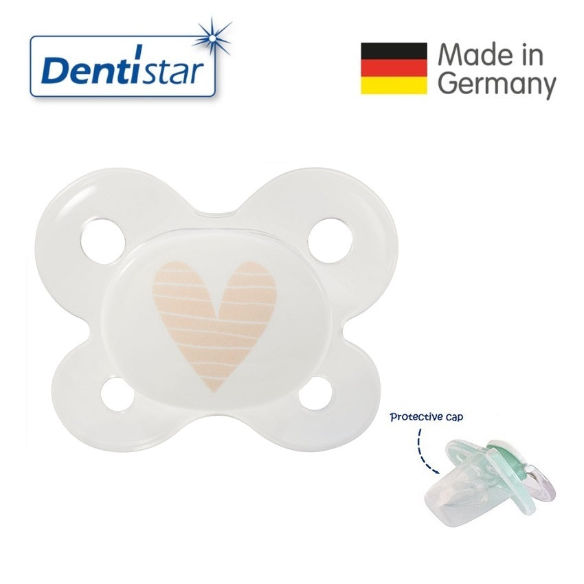 OceanoKidz.com - Dentistar Tooth-friendly Pacifier (0-2 months) size 0 with protective cap - Beige Heart