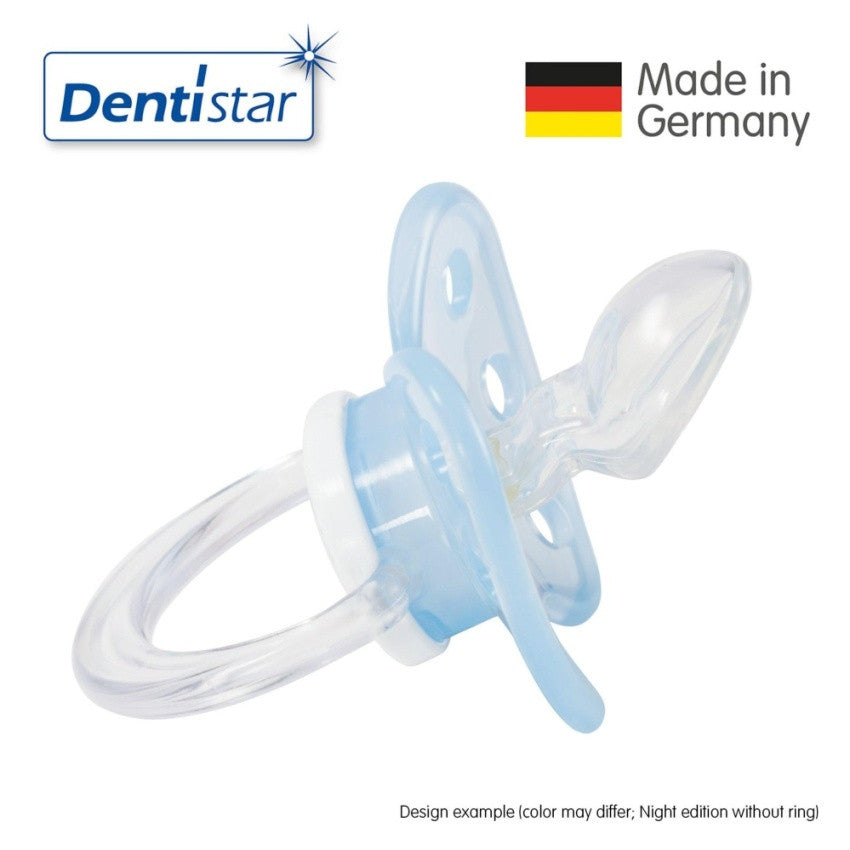 OceanoKidz.com - Dentistar Tooth-friendly Pacifier Silicone (6-14 months) size 2 with protective cap - Blue Dandelions